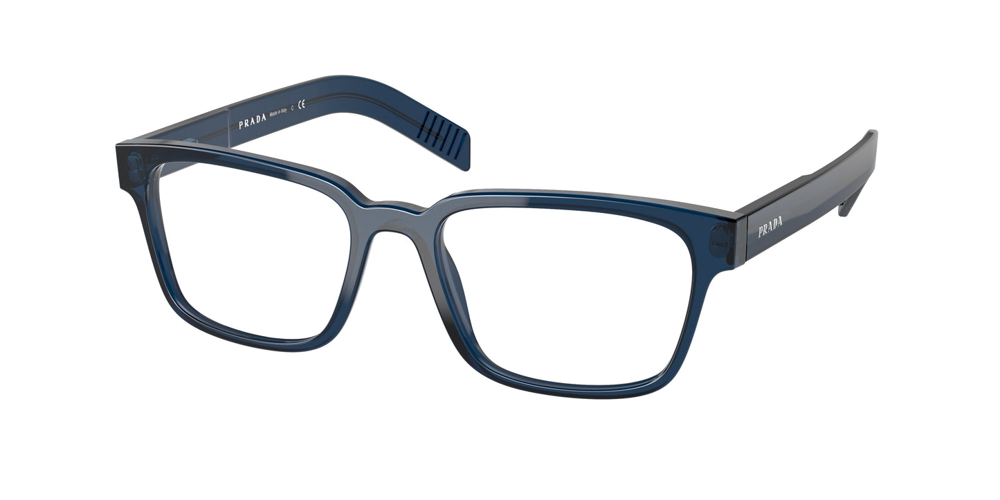 Prada PR15WV Rectangle Eyeglasses 08Q1O1-Transparent Blue 53-145-18 - Color Map Blue