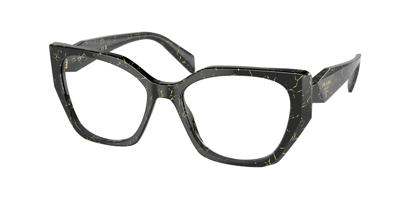 Prada PR18WV Irregular Eyeglasses 19D1O1-Black/Yellow Marble 54-145-17 - Color Map Black