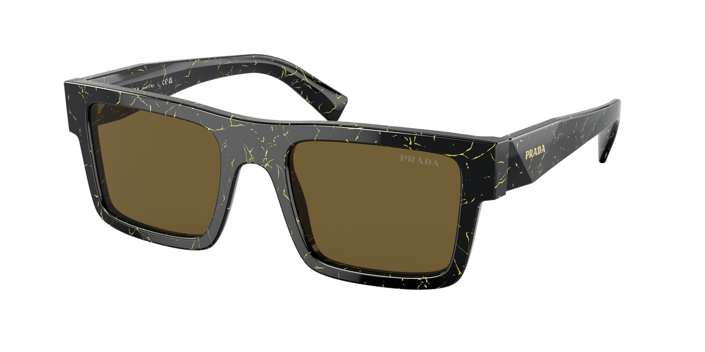 Prada PR19WSF Rectangle Sunglasses 19D01T-Black/Yellow Marble 52-145-20 - Color Map Black