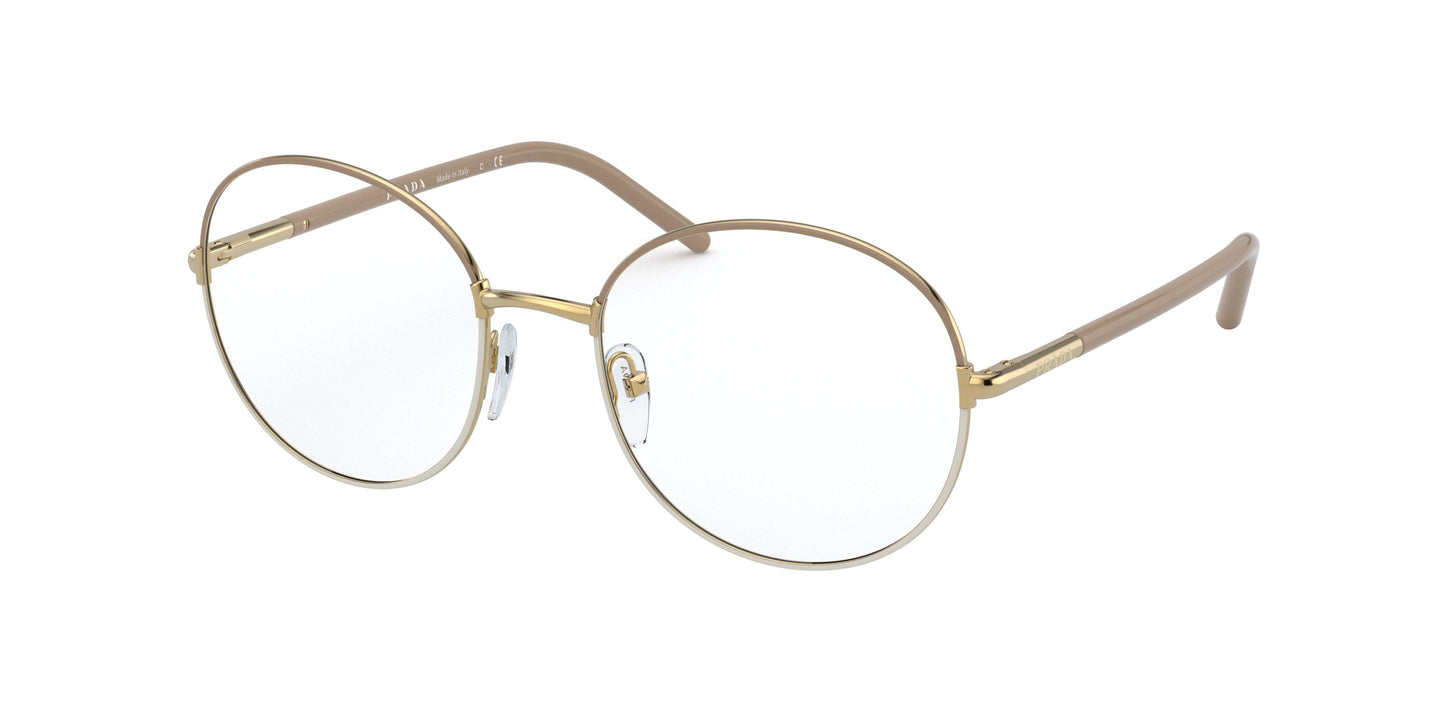 Prada PR55WV Round Eyeglasses 06I1O1-Beige/White 51-140-19 - Color Map Brown