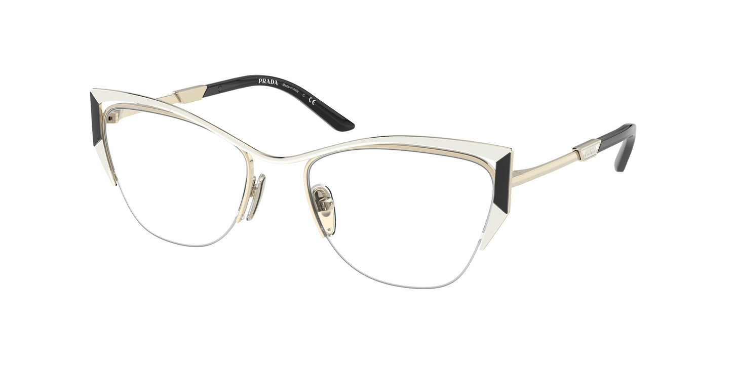 Prada PR63YV Butterfly Eyeglasses 11A1O1-Talc/Black/Pale Gold 54-135-19 - Color Map White