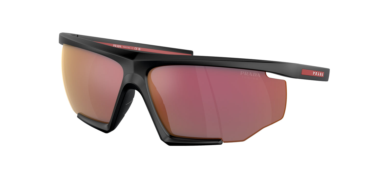 Prada Linea Rossa PS07YS Irregular Sunglasses DG010A-Black Rubber 76-125-12 - Color Map Black