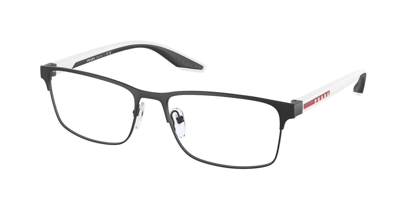 Prada Linea Rossa PS50PV Rectangle Eyeglasses DG01O1-Black Rubber 57-145-17 - Color Map Black