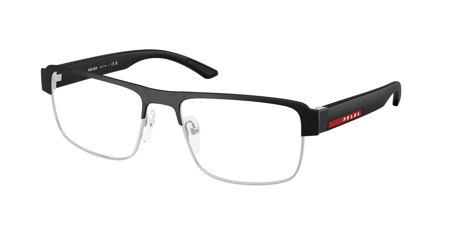 Prada Linea Rossa PS51RV Rectangle Eyeglasses 1BO1O1-Matte Black/Silver 56-145-18 - Color Map Black
