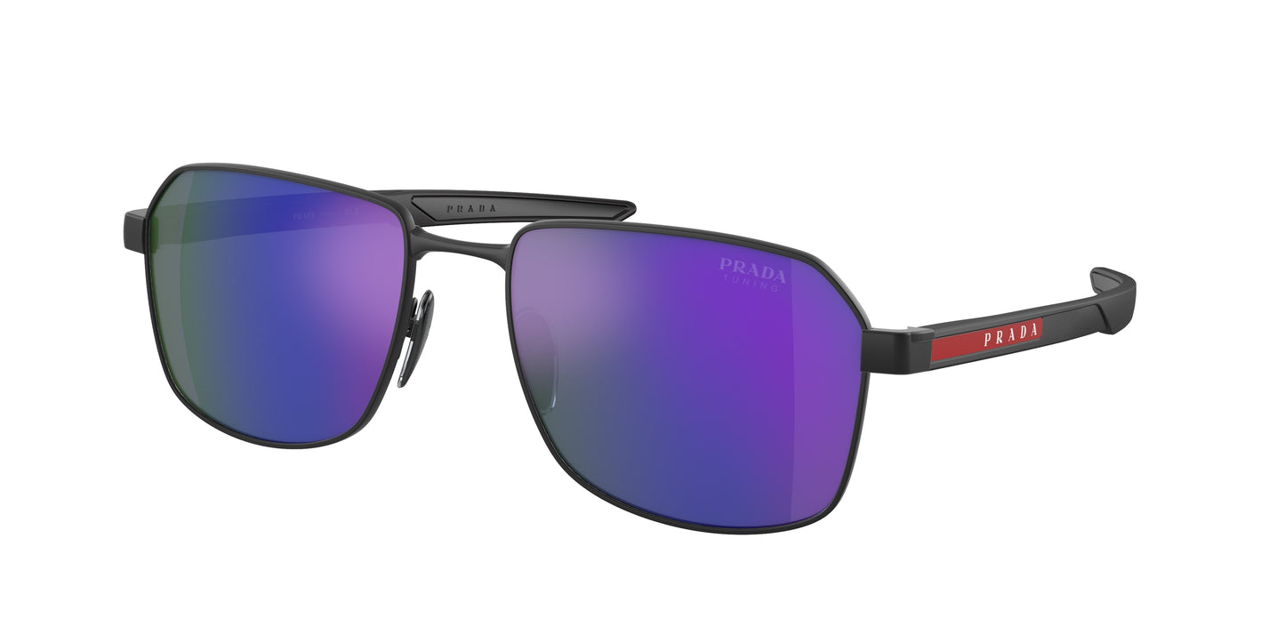 Prada Linea Rossa PS54WS Rectangle Sunglasses DG005U-Black Rubber 57-140-18 - Color Map Black