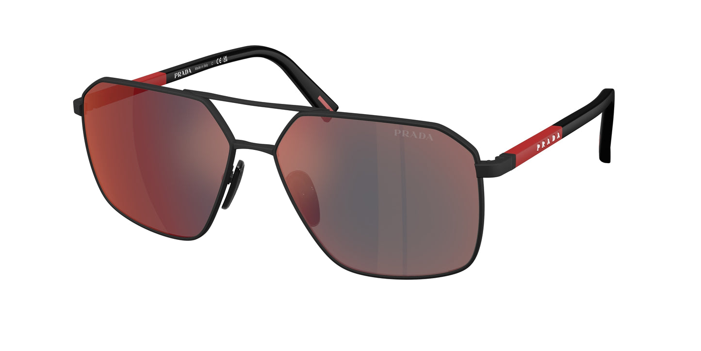 Prada Linea Rossa PSA50S Irregular Sunglasses DG008F-Black Rubber 60-145-14 - Color Map Black