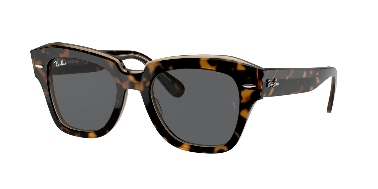 Ray-Ban STATE STREET RB2186 Square Sunglasses 1292B1-Havana On Transparent Brown 52-145-20 - Color Map Gold