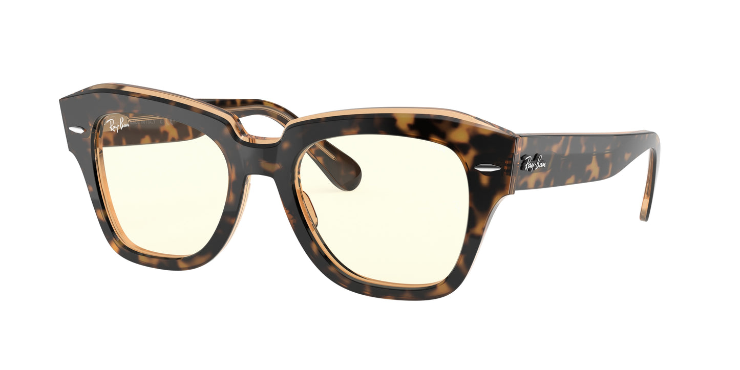 Ray-Ban STATE STREET RB2186 Square Sunglasses 1292BL-Havana On Transparent Brown 49-145-20 - Color Map Gold
