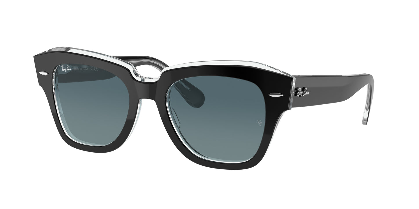 Ray-Ban STATE STREET RB2186 Square Sunglasses 12943M-Black On Transparent 52-145-20 - Color Map Black