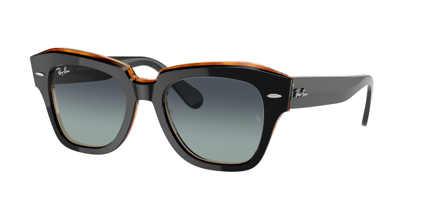 Ray-Ban STATE STREET RB2186 Square Sunglasses 132241-Black On Brown 52-145-20 - Color Map Black