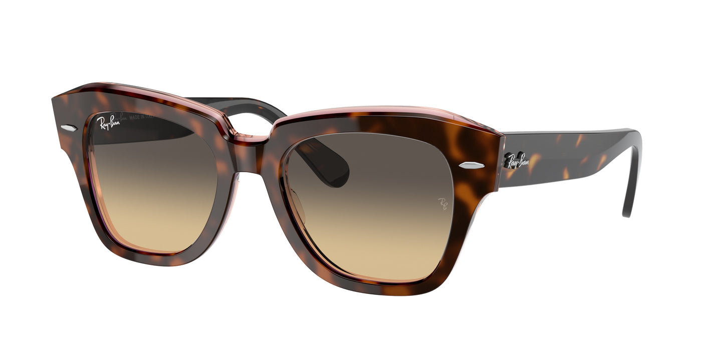 Ray-Ban STATE STREET RB2186 Square Sunglasses 1324BG-Havana On Transparent Pink 52-145-20 - Color Map Brown