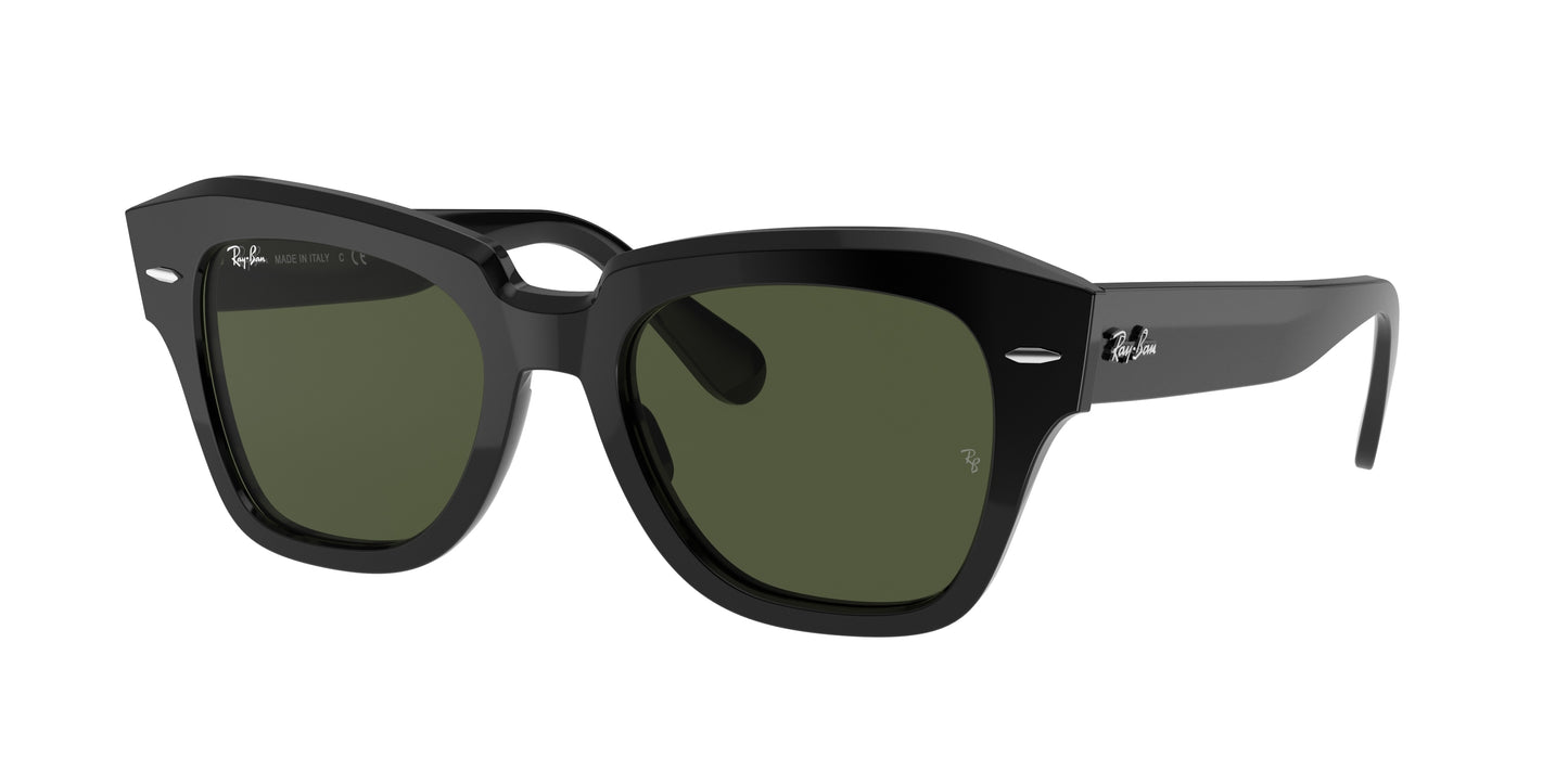 Ray-Ban STATE STREET RB2186 Square Sunglasses 901/31-Black 52-145-20 - Color Map Black