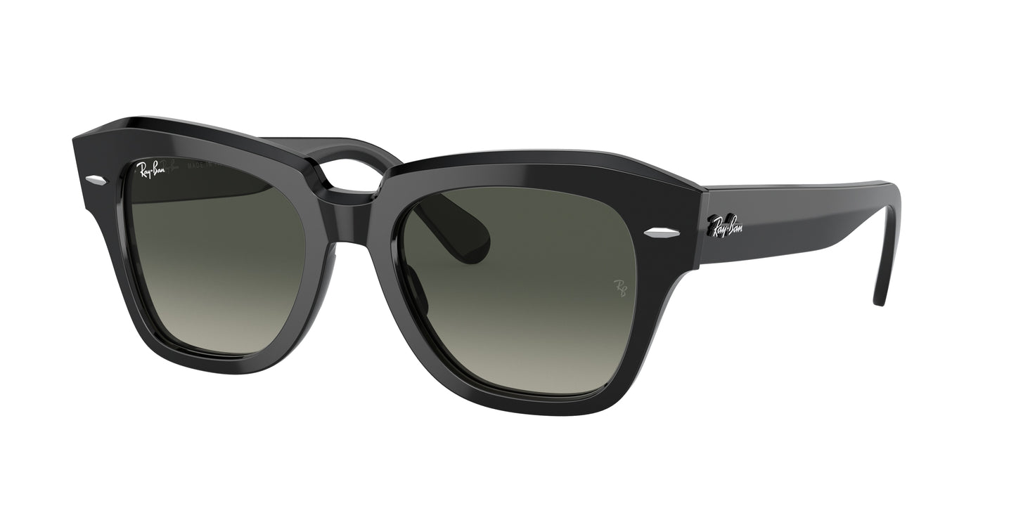 Ray-Ban STATE STREET RB2186 Square Sunglasses 901/71-Black 49-145-20 - Color Map Black