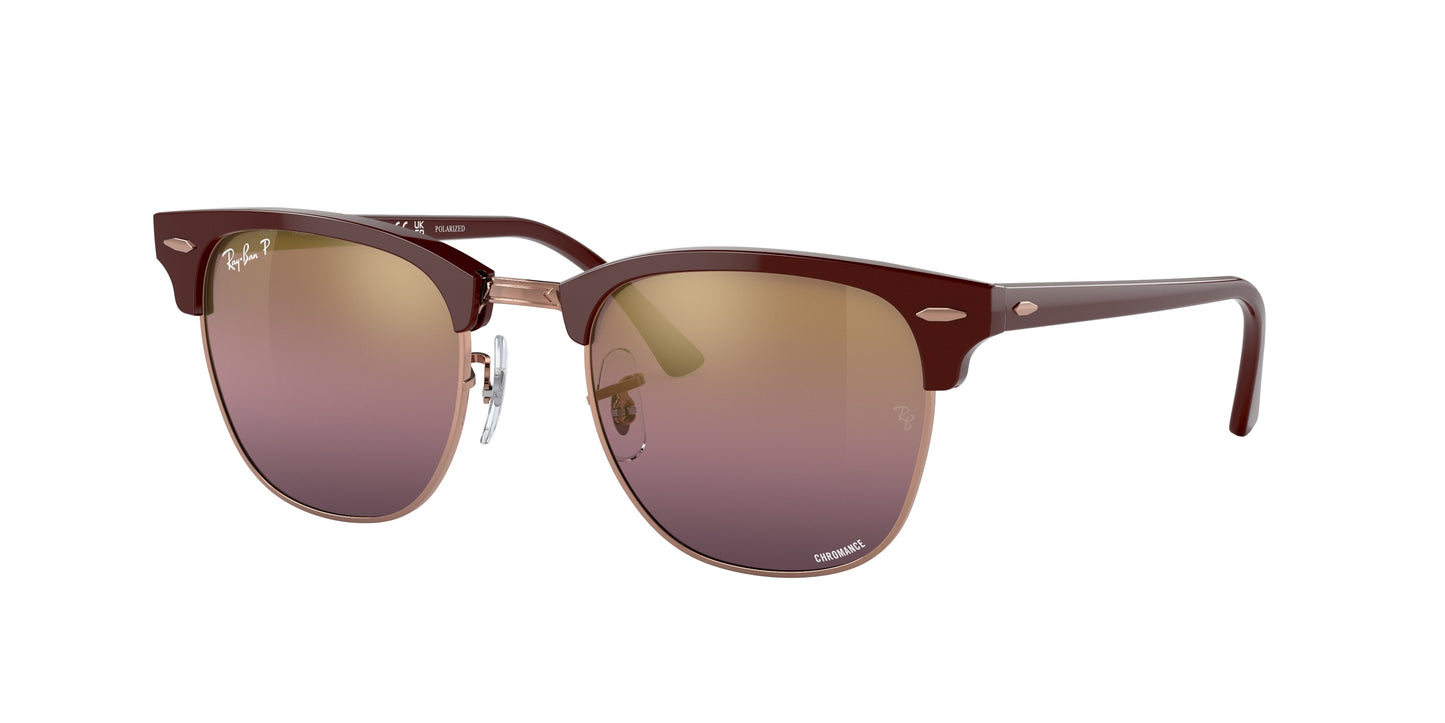 Ray-Ban CLUBMASTER RB3016 Square Sunglasses 1365G9-Bordeaux On Rose Gold 51-145-21 - Color Map Red