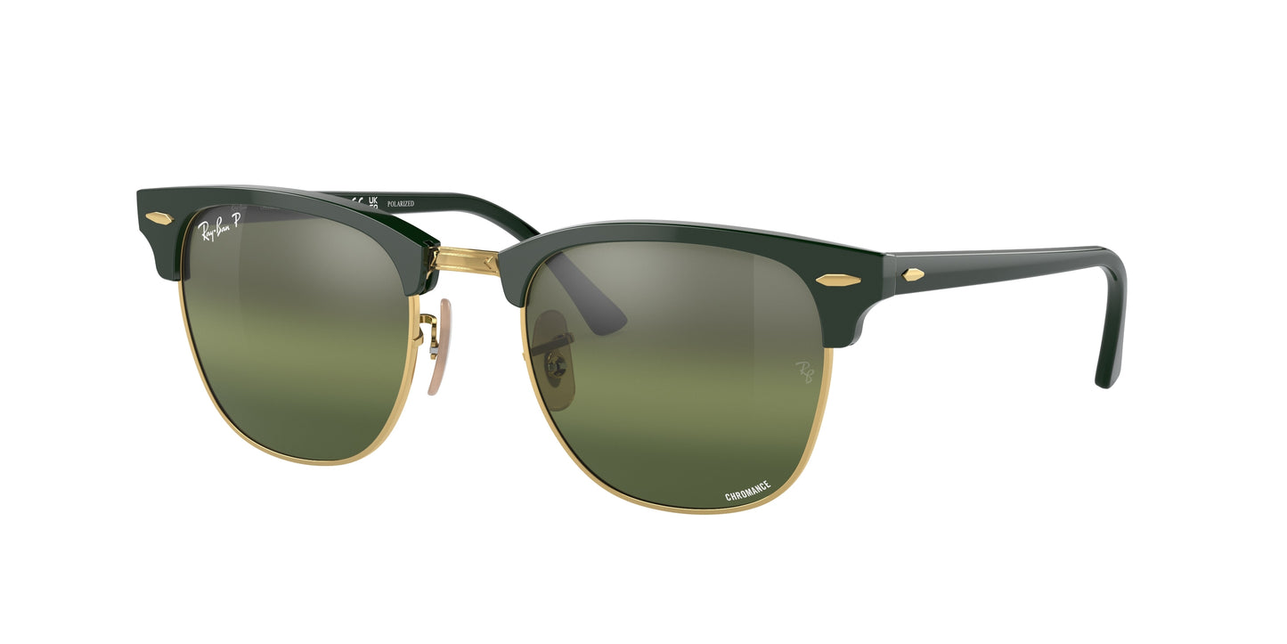 Ray-Ban CLUBMASTER RB3016 Square Sunglasses 1368G4-Green On Gold 55-150-21 - Color Map Green