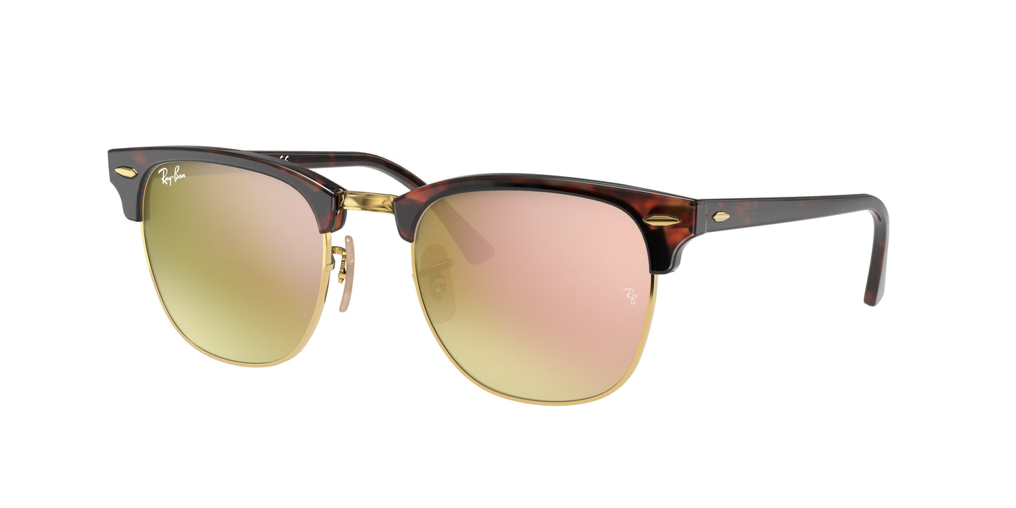 Ray-Ban CLUBMASTER RB3016 Square Sunglasses 990/7O-Red Havana 51-145-21 - Color Map Tortoise