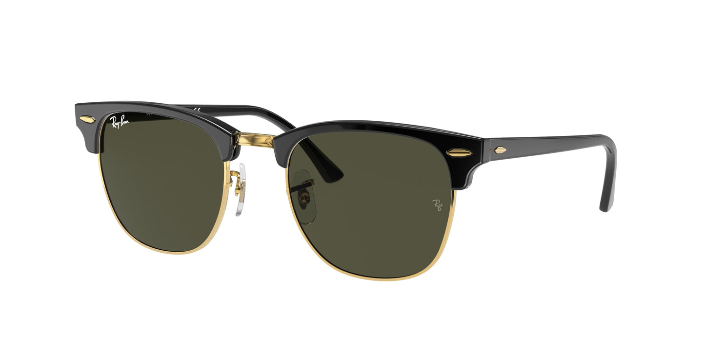 Ray-Ban CLUBMASTER RB3016 Square Sunglasses W0365-Black On Gold 55-150-21 - Color Map Black