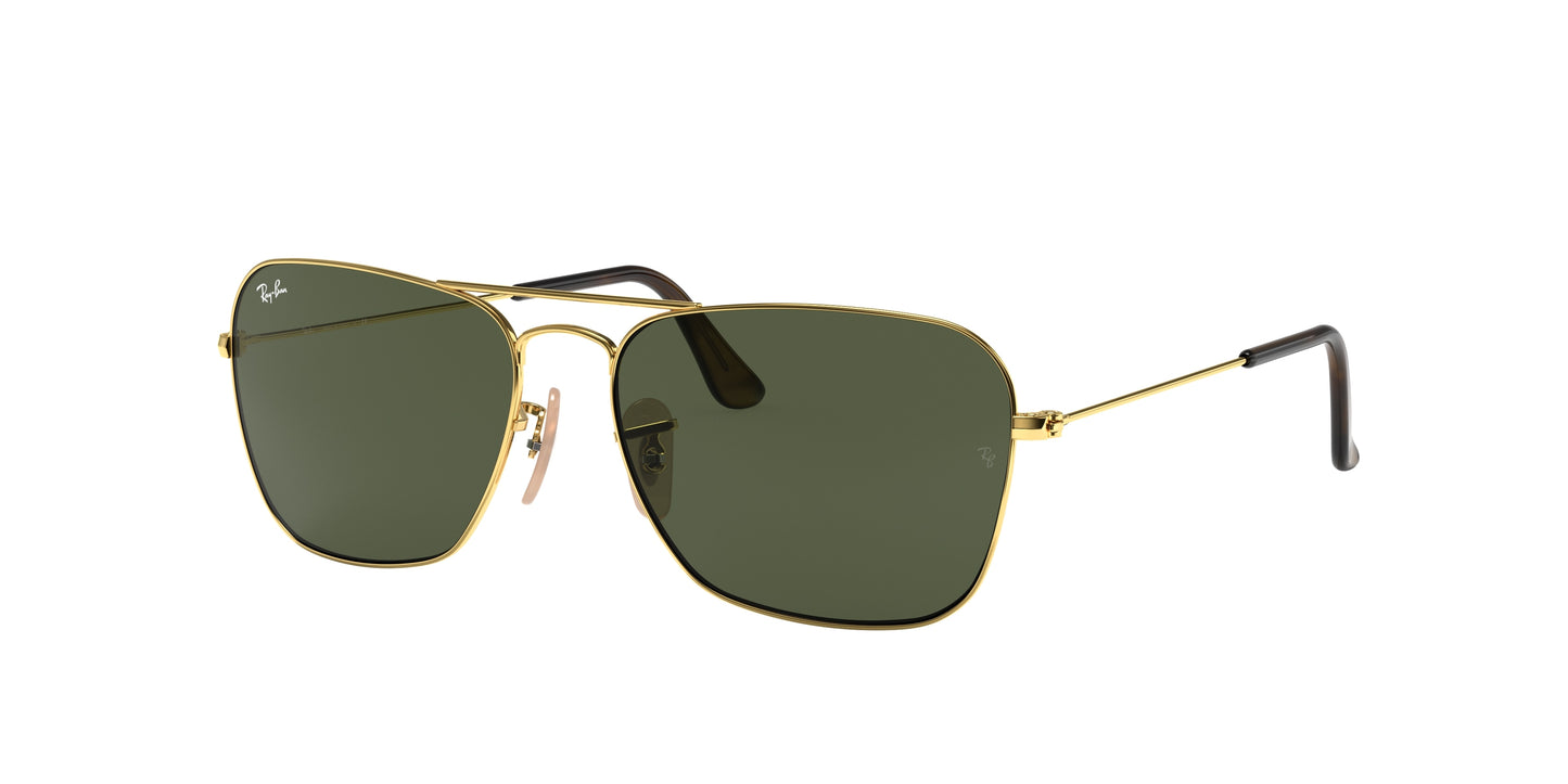 Ray-Ban CARAVAN RB3136 Square Sunglasses 181-Gold 58-140-15 - Color Map Gold