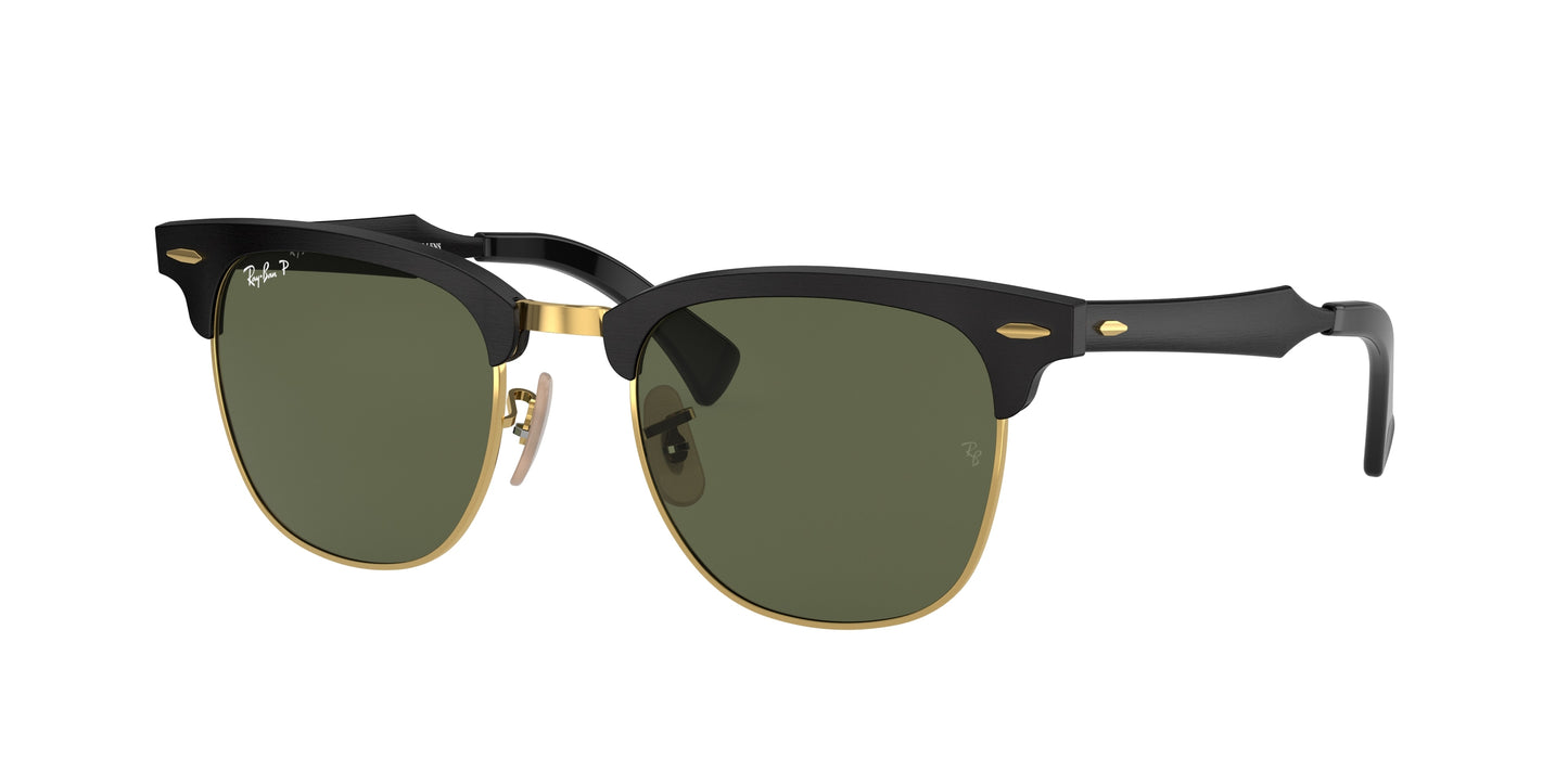 Ray-Ban CLUBMASTER ALUMINUM RB3507 Square Sunglasses 136/N5-Black On Gold 51-145-21 - Color Map Black