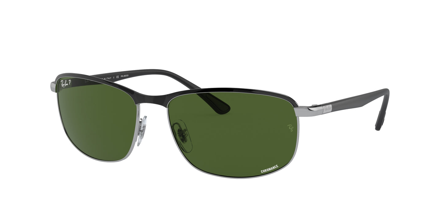 Ray-Ban CHROMANCE RB3671CH Pillow Sunglasses 9144P1-Black On Silver 60-140-16 - Color Map Black