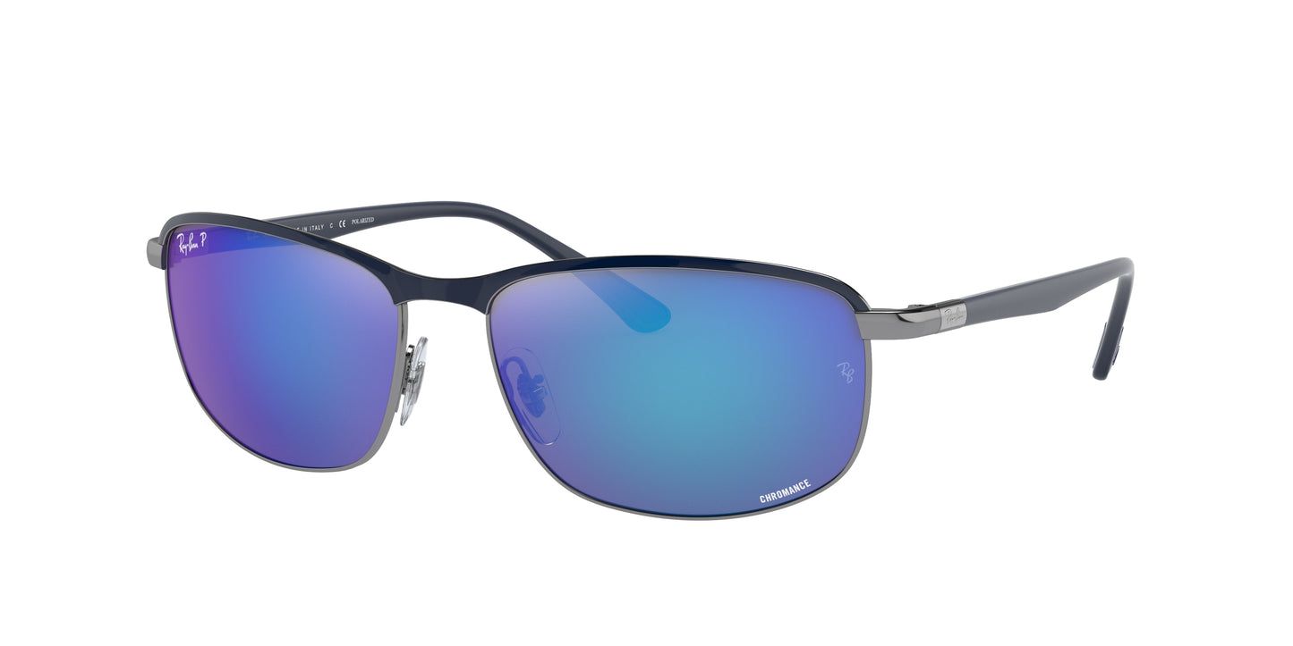 Ray-Ban CHROMANCE RB3671CH Pillow Sunglasses 92044L-Blue On Gunmetal 60-140-16 - Color Map Blue