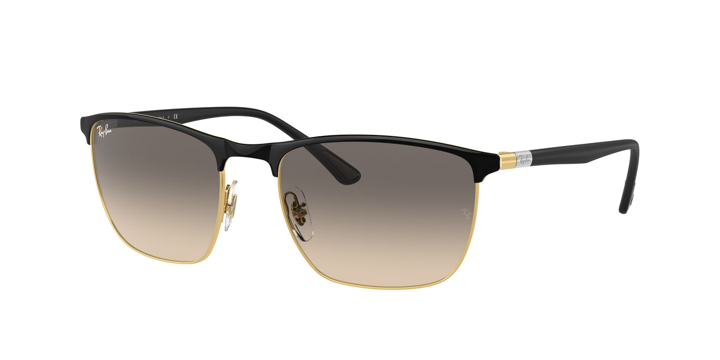 Ray-Ban RB3686 Square Sunglasses 187/32-Black On Gold 57-140-19 - Color Map Black