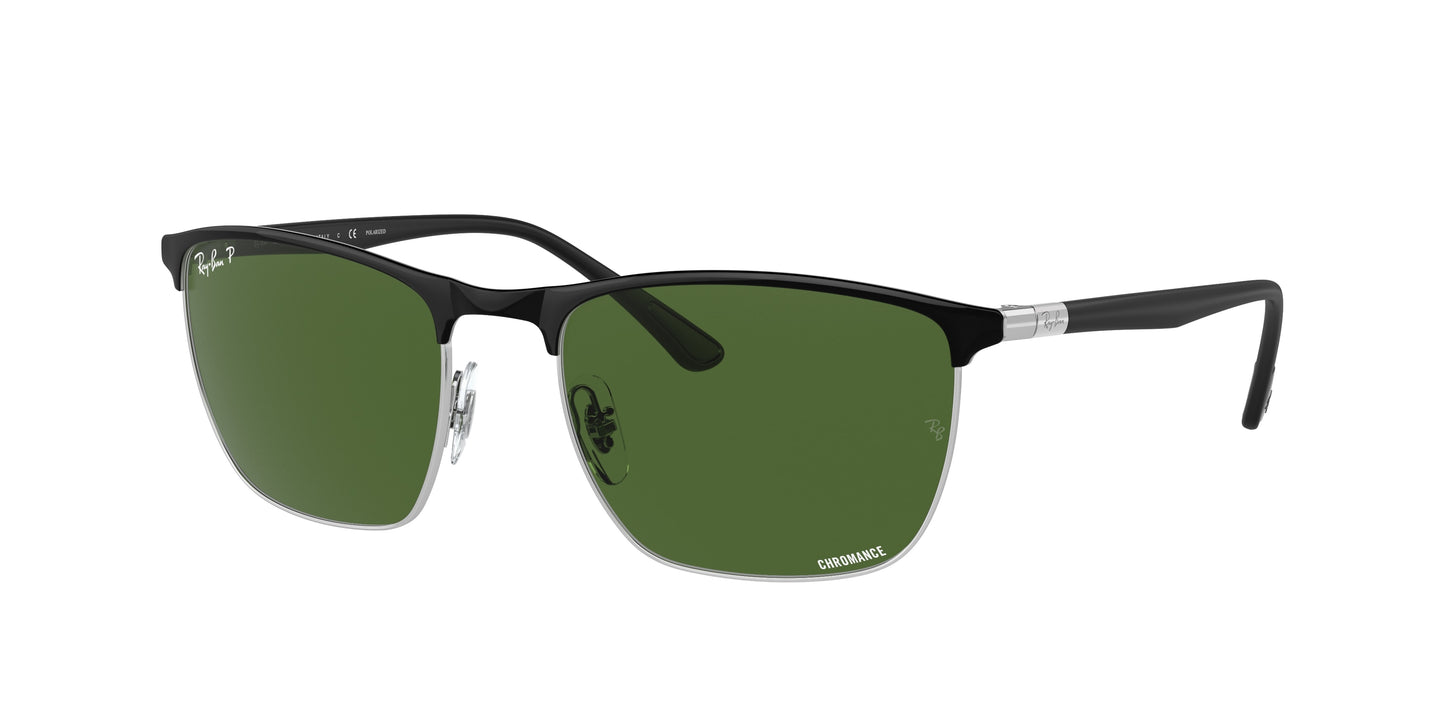Ray-Ban RB3686 Square Sunglasses 9144P1-Black On Silver 57-140-19 - Color Map Black