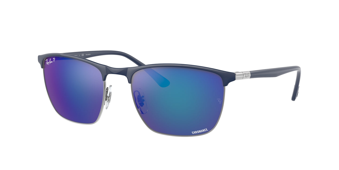 Ray-Ban RB3686 Square Sunglasses 92044L-Blue On Gunmetal 57-140-19 - Color Map Blue