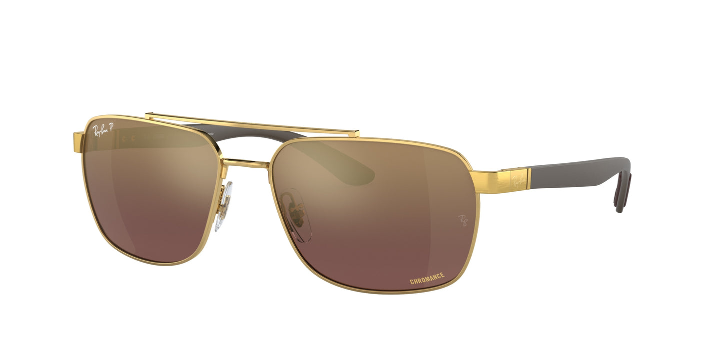 Ray-Ban RB3701 Rectangle Sunglasses 001/6B-Gold 59-145-17 - Color Map Gold
