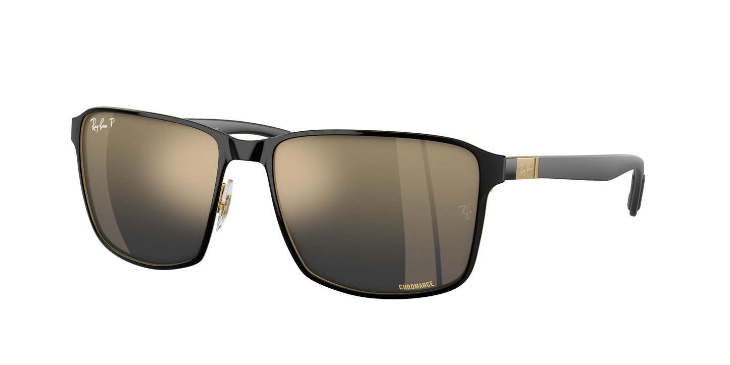 Ray-Ban RB3721CH Square Sunglasses 187/J0-Black On Gold 59-145-17 - Color Map Black