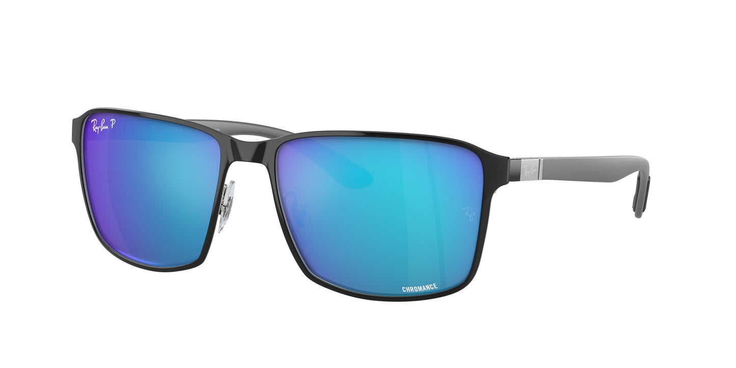 Ray-Ban RB3721CH Square Sunglasses 9144A1-Black On Silver 59-145-17 - Color Map Black