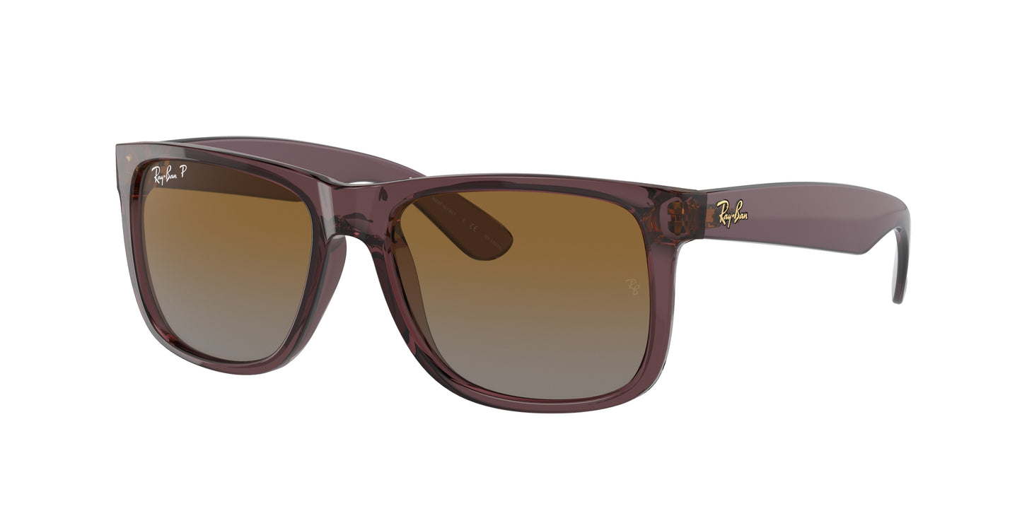 Ray-Ban JUSTIN RB4165 Square Sunglasses 6597T5-Transparent Dark Brown 54-145-16 - Color Map Brown