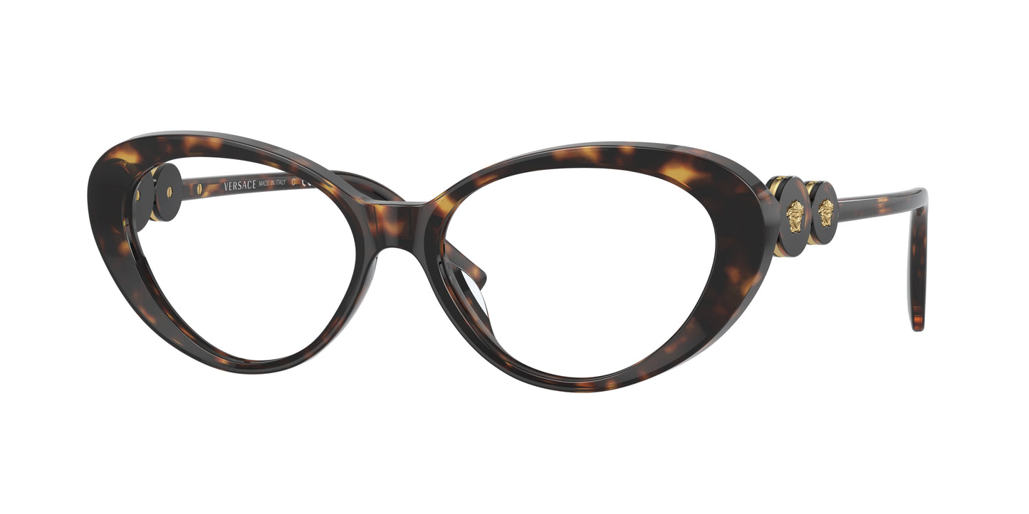 Versace VE3331U Cat Eye Eyeglasses 108-Havana 55-140-16 - Color Map Tortoise