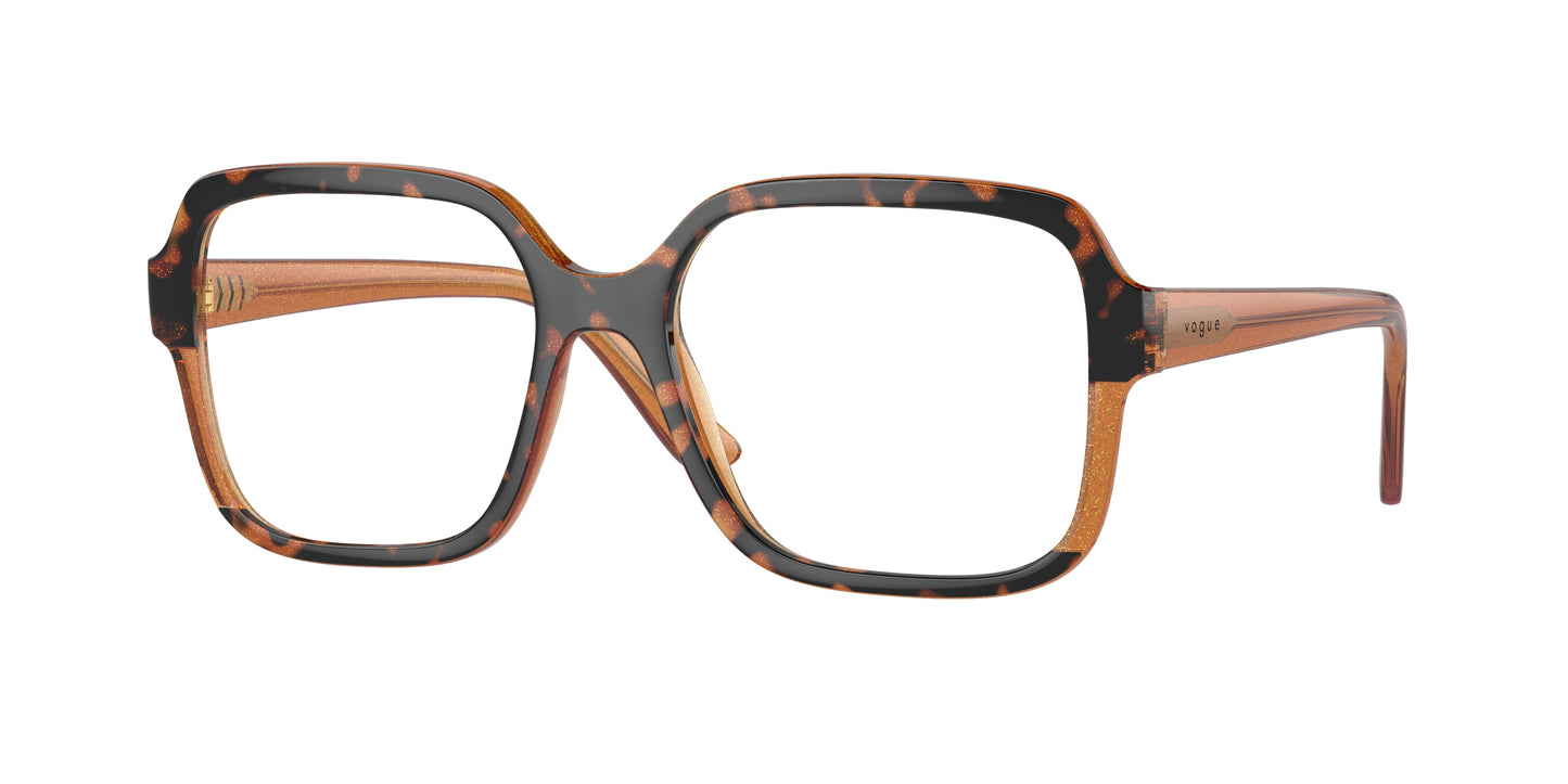Vogue VO5555 Square Eyeglasses 3134-Havana/Transparent Brown Glitter 54-140-17 - Color Map Tortoise