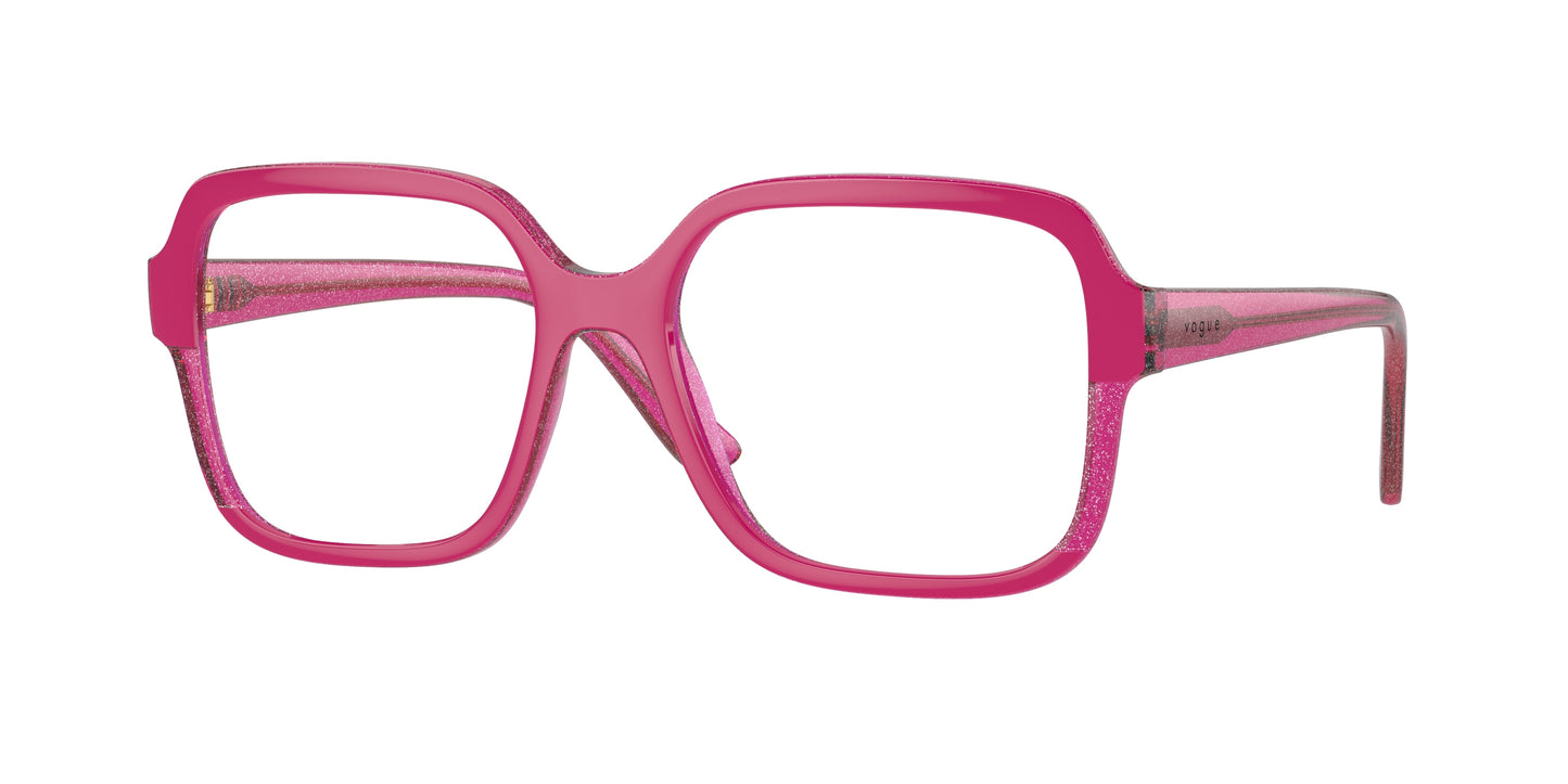 Vogue VO5555 Square Eyeglasses 3135-Cherry/Transparent Fuchsia Glitter 54-140-17 - Color Map Pink
