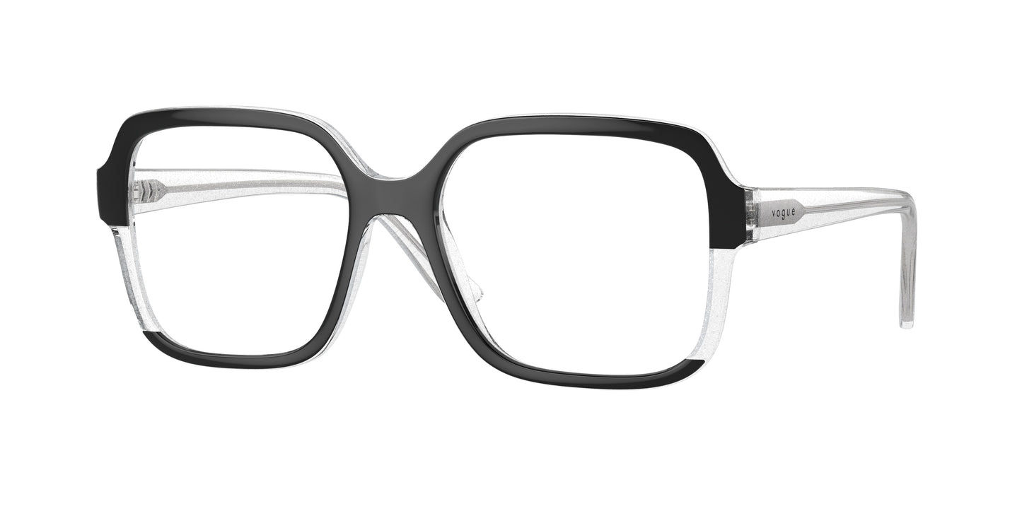 Vogue VO5555 Square Eyeglasses 3138-Black/Transparent Glitter 54-140-17 - Color Map Black