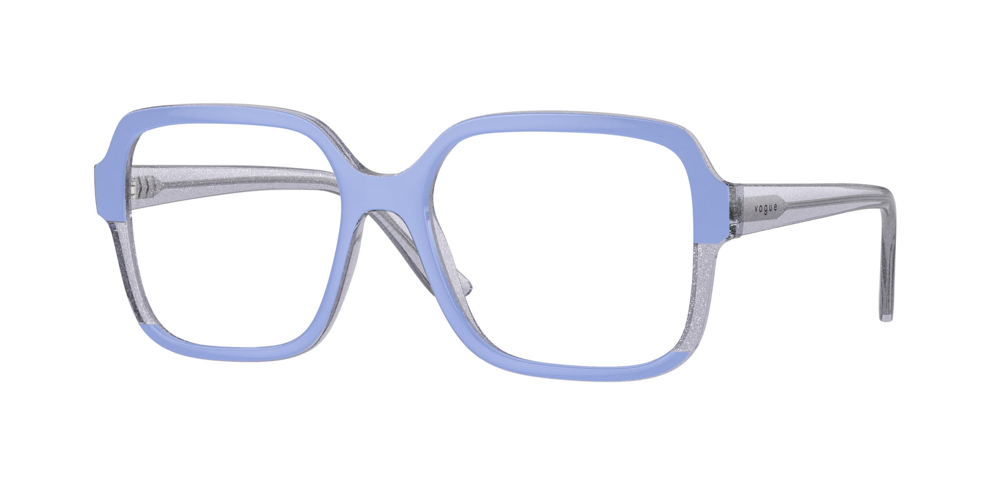 Vogue VO5555 Square Eyeglasses 3139-Wisteria/Transparent Violet Glitter 54-140-17 - Color Map Blue