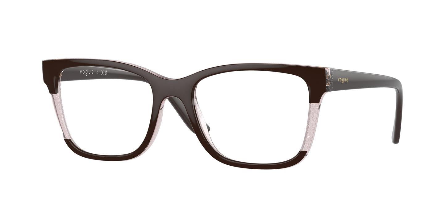 Vogue VO5556 Rectangle Eyeglasses 3136-Brown/Transparent Rose Glitter 53-140-18 - Color Map Brown