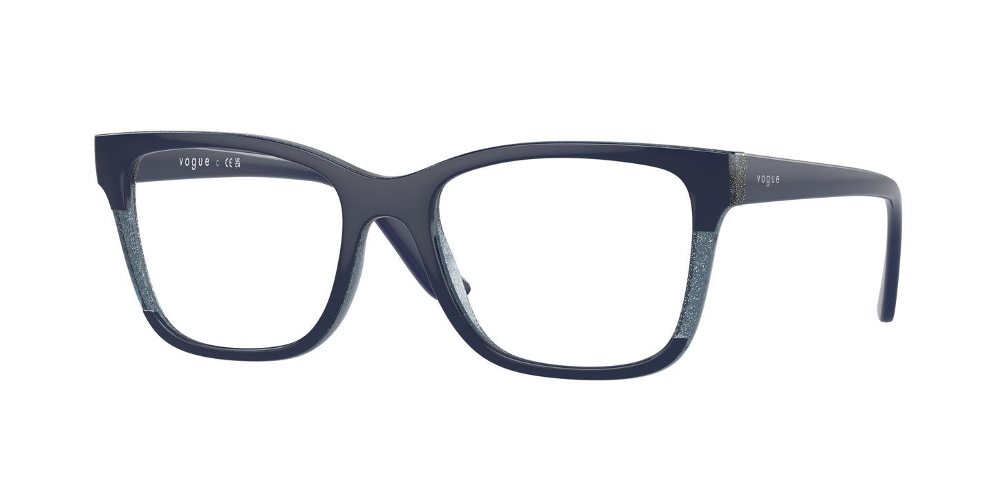 Vogue VO5556 Rectangle Eyeglasses 3141-Blue/Transparent Blue Glitter 53-140-18 - Color Map Blue