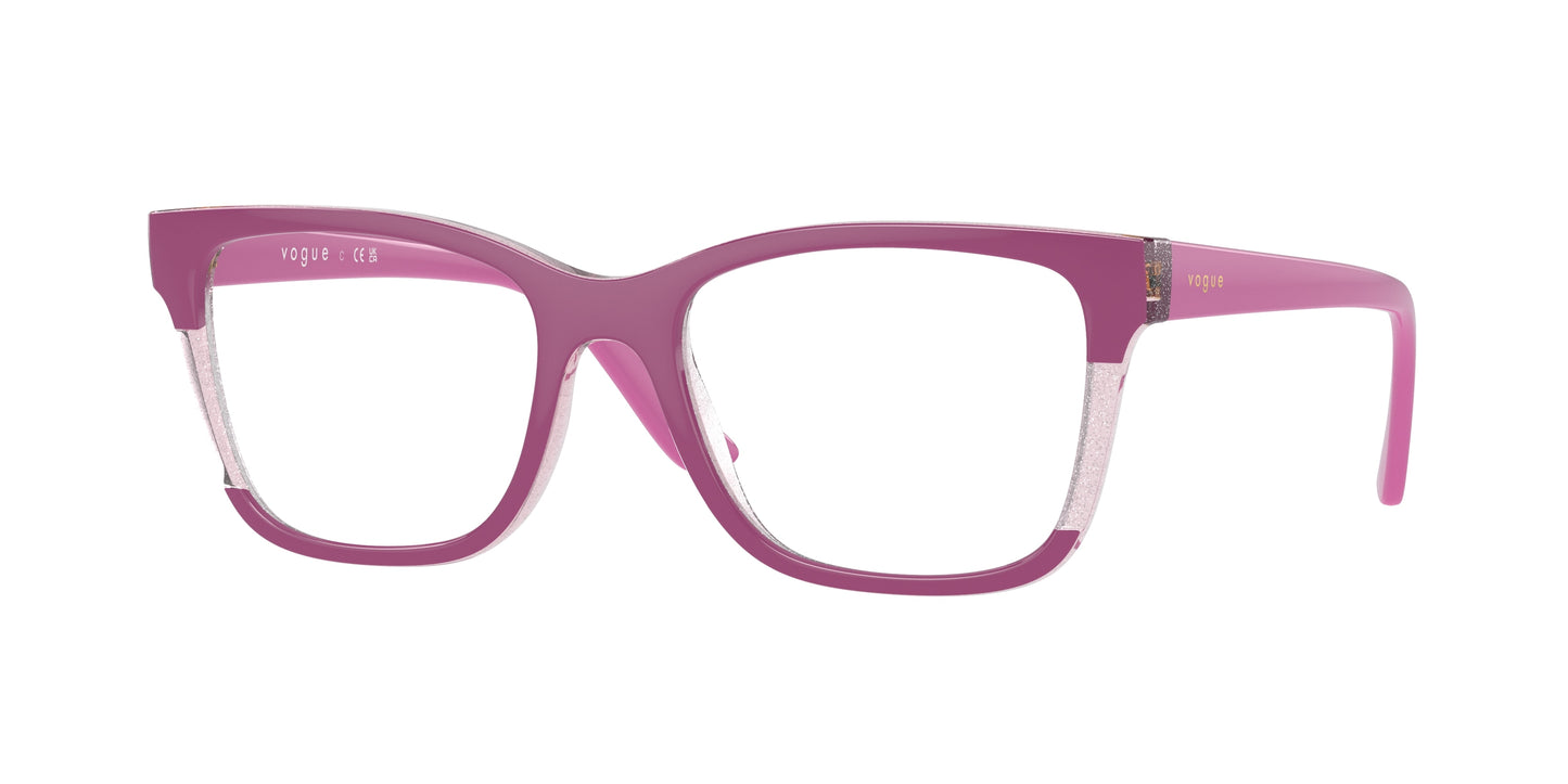 Vogue VO5556 Rectangle Eyeglasses 3142-Fuchsia/Transparent Pink Glitter 53-140-18 - Color Map Pink