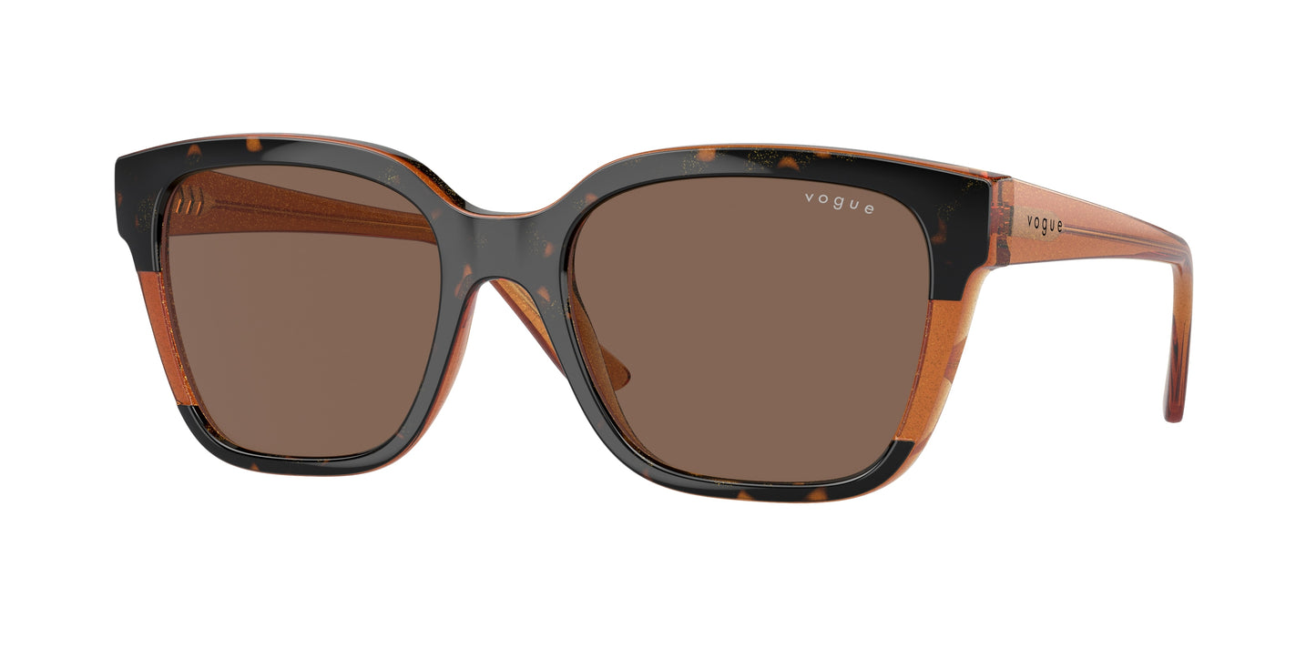 Vogue VO5558S Square Sunglasses 313473-Havana/Transparent Brown Glitter 55-140-19 - Color Map Tortoise