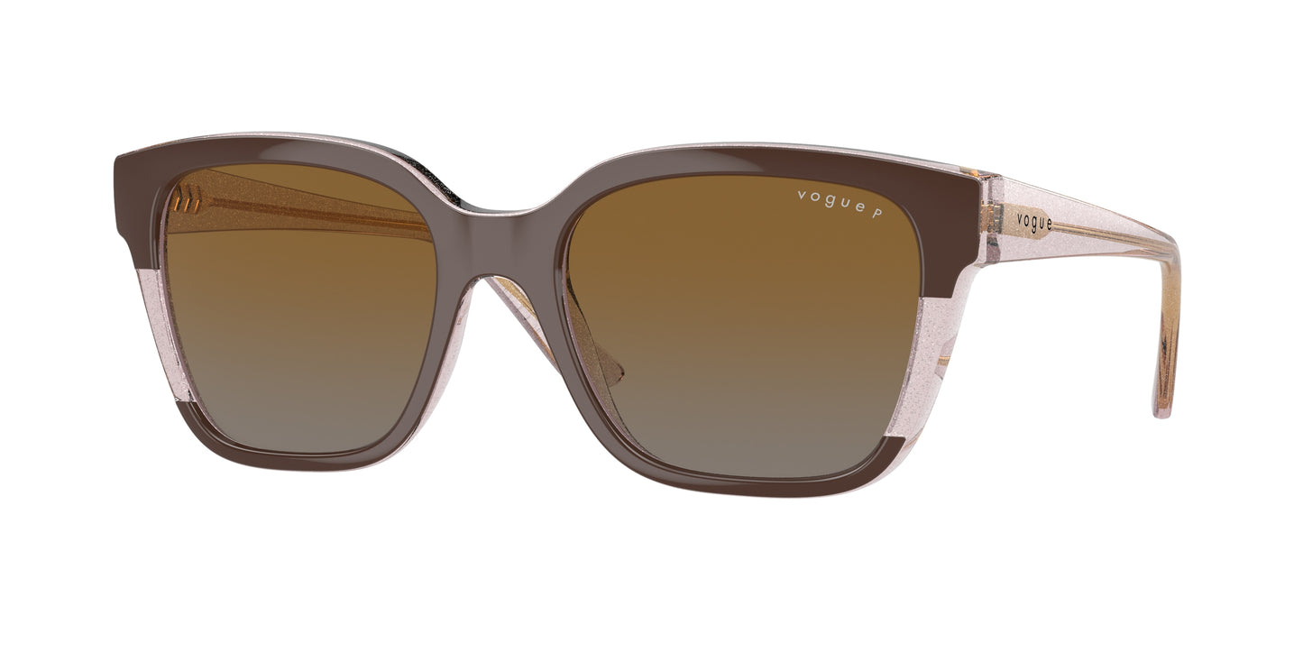 Vogue VO5558S Square Sunglasses 3136T5-Brown/Transparent Rose Glitter 55-140-19 - Color Map Brown