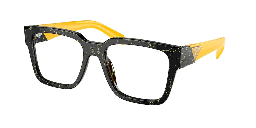Prada PR08ZV Square Eyeglasses  19D1O1-BLACK/YELLOW MARBLE 54-18-140 - Color Map black
