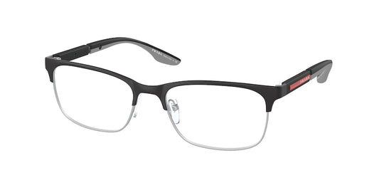 Prada Linea Rossa PS52NV Pillow Eyeglasses  08P1O1-MATTE BLACK/SILVER RUBBER 55-18-145 - Color Map black
