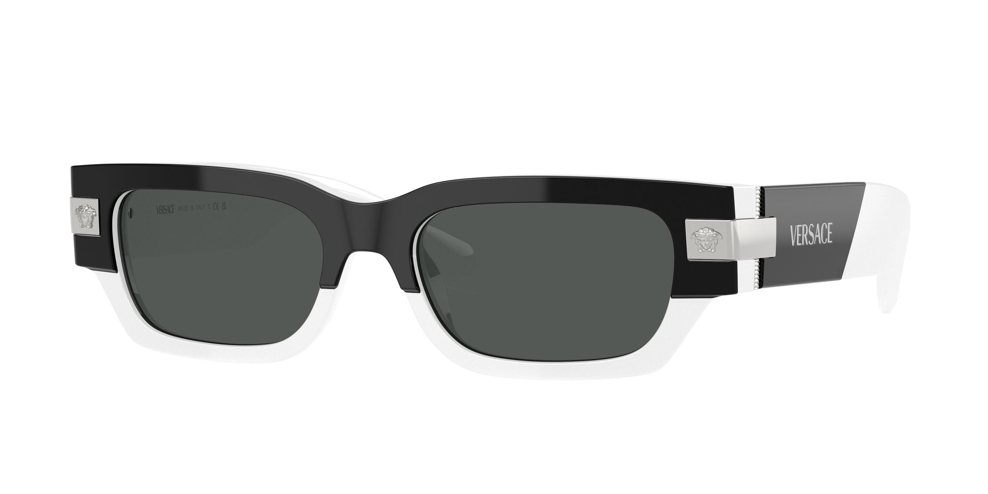 Versace VE4465 Rectangle Sunglasses  545987-Top Black/White 53-145-18 - Color Map Black