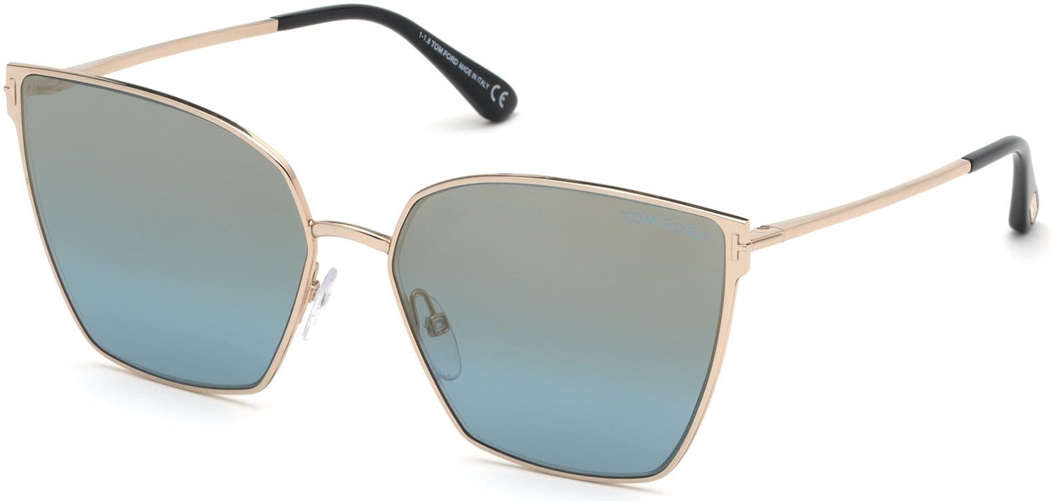 Tom Ford FT0653 Helena Geometric Sunglasses 28V-28V - Rose Gold, Black Tips/ Blue W. Gradient Gold Flash Lenses
