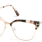 Tom Ford FT5547-B Geometric Eyeglasses 054-054 - Shiny Pink Havana, Shiny Rose Gold / Blue Block Lenses