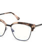 Tom Ford FT5547-B Geometric Eyeglasses 055-055 - Shiny Pink Vintage Havana, Shiny Black / Blue Block Lenses