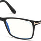 Tom Ford FT5584-B Geometric Eyeglasses 001-001 - Shiny Black, Rose Gold "t" Logo / Blue Block Lenses