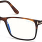 Tom Ford FT5584-B Geometric Eyeglasses 056-053 - Shiny Medium Havana & Black, Rose Gold "t" Logo / Blue Block Lenses